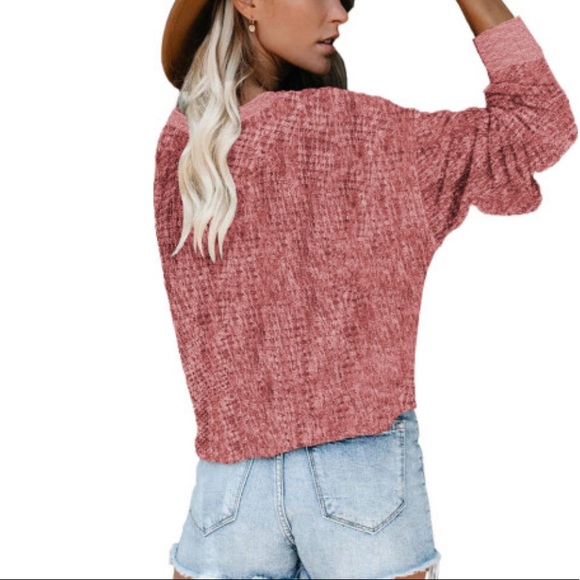 Deep V-neck Long Sleeve Knit Sweater - Picture 2 of 2